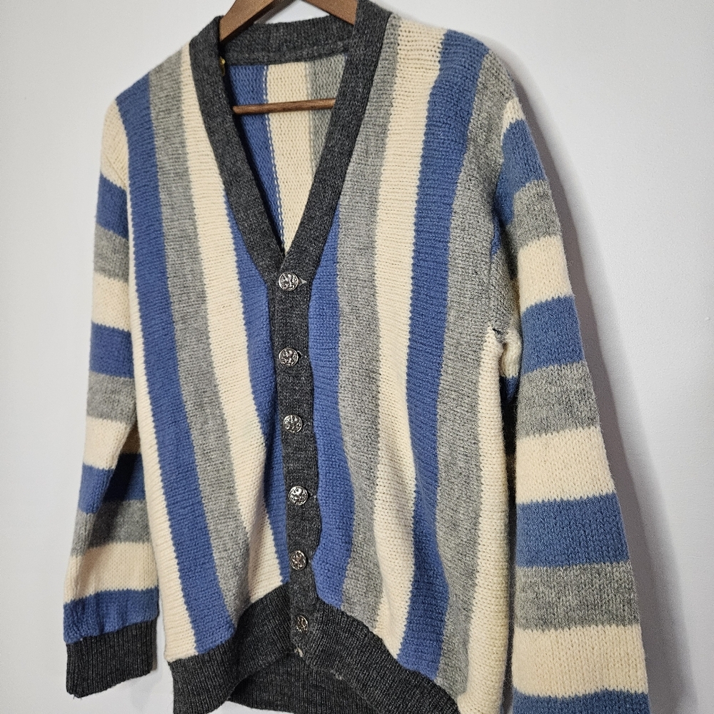 Vintage Tonal Stripe Cardigan Sweater Cobain Grunge